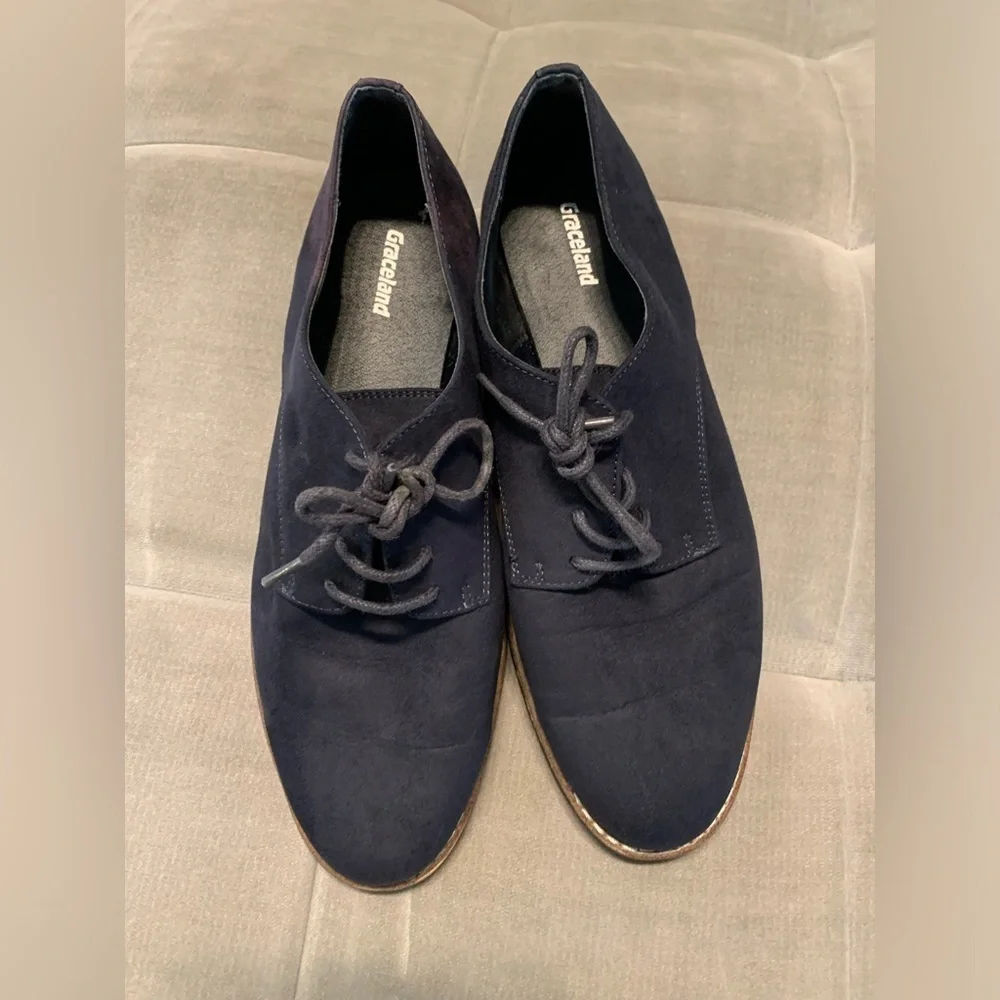 New Graceland Classic Oxford Lace Dress Shoes Faux Suede Navy Blue Size 41